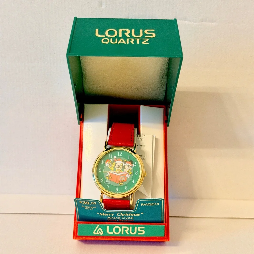 Lorus Disney Mickey Minnie Donald Merry Christmas Watch Red Leather RWG014 NIB
